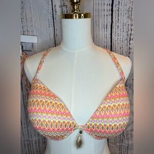 Shade & Shore 36DD Underwire Bikini Top Neon Ikat Tassel Tie Back Swim